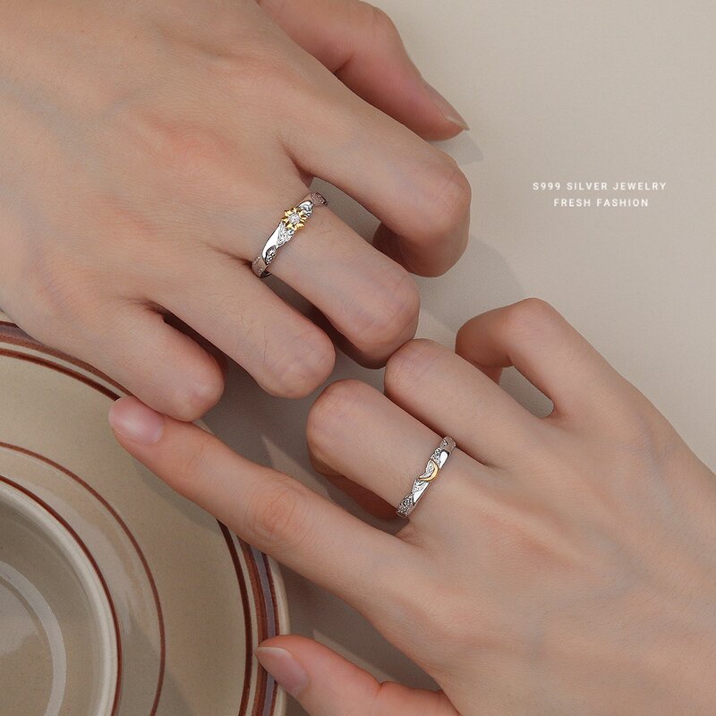 Couple Ring Manufacturer - OEM/ODM Custom S999 Sterling Silver Sun Moon