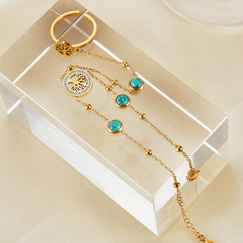 Back Chain Bracelet Manufacturer - OEM/ODM Custom 18K Gold Turquoise Live