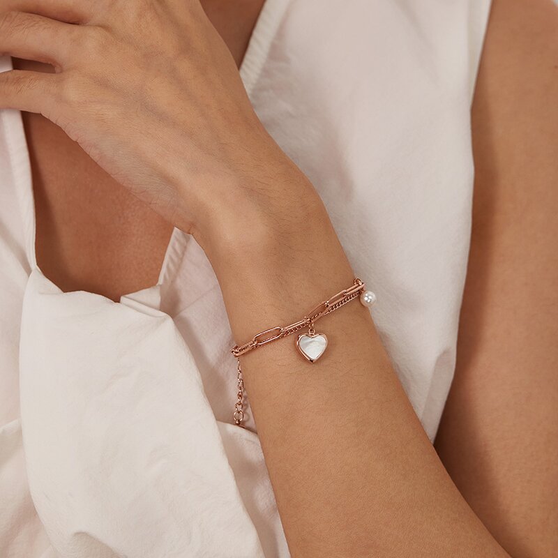 Heart Bracelet Manufacturer - OEM/ODM Custom Stainless Steel Pearl Double