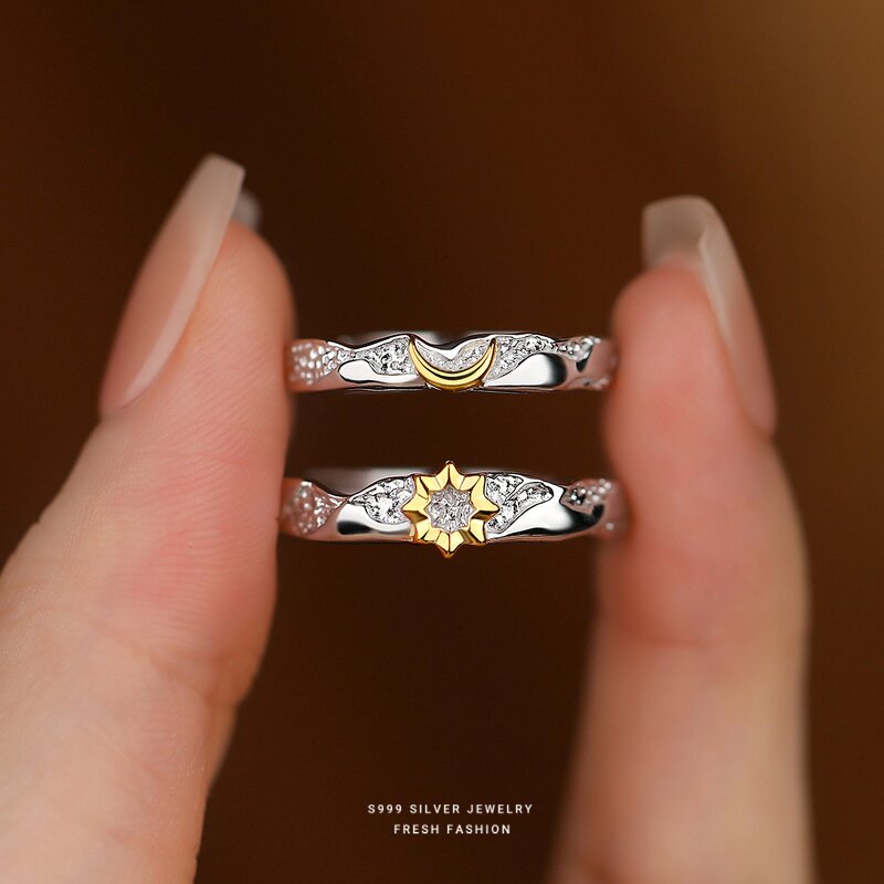 Couple Ring Manufacturer - OEM/ODM Custom S999 Sterling Silver Sun Moon