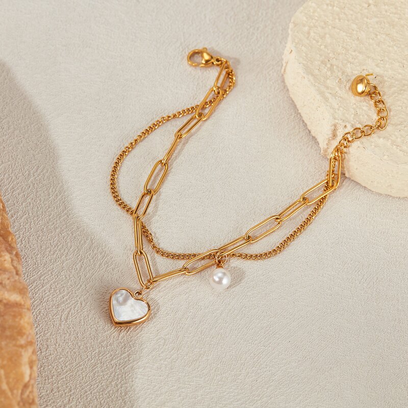 Heart Bracelet Manufacturer - OEM/ODM Custom Stainless Steel Pearl Double