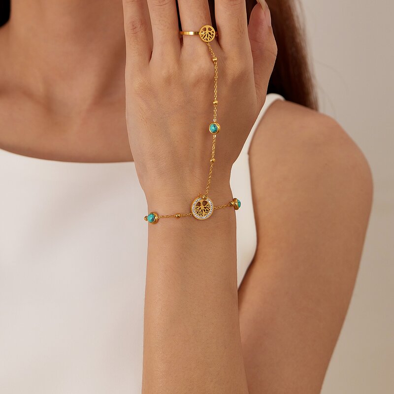 Back Chain Bracelet Manufacturer - OEM/ODM Custom 18K Gold Turquoise Live