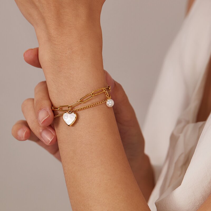 Heart Bracelet Manufacturer - OEM/ODM Custom Stainless Steel Pearl Double