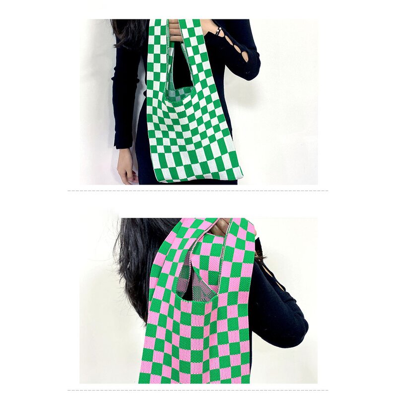 Knit Tote Bag Manufacturer - OEM Chunky Lattice Design Polyester Bag