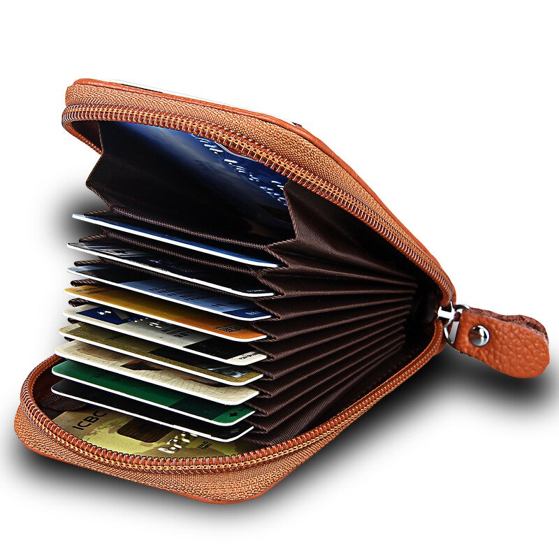 Card Case Supplier - Men Business Genuine Leather Zipper Credit Card Holder