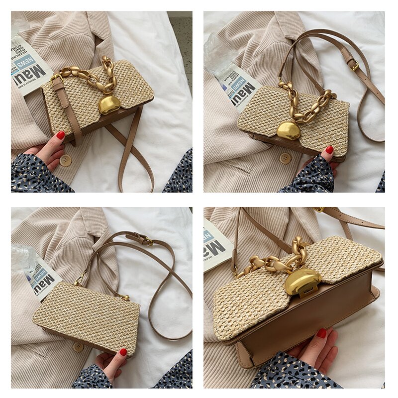 Shoulder Purse Factory - 2025 Summer Vintage Straw Gold Chain Crossbody Bag