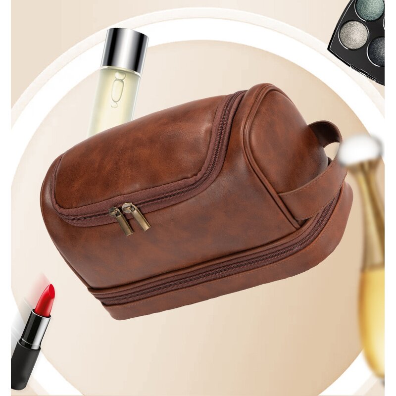 Makeup Bag Supplier - Vintage PU Leather Portable Waterproof Travel Toiletry Bag