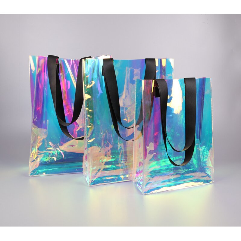 PVC Gift Bag Supplier - Custom Clear Laser Holographic Beach Tote Bag