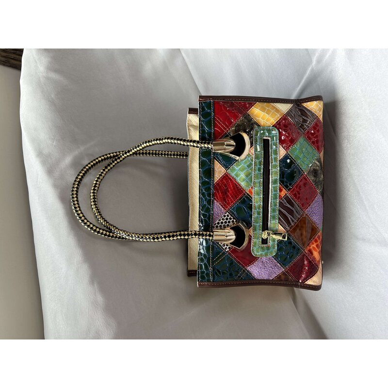 Leather Handbag Supplier - Vintage Patchwork Genuine Cowhide Tote Bag