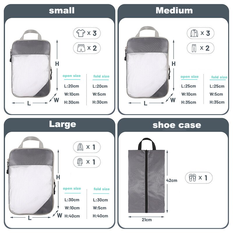 Packing Cubes Set Manufacturer - 4pcs Nylon Visible Compression Travel Organizer