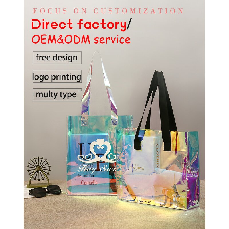 PVC Bag Manufacturer - Custom Holographic Laser Clear Plastic Shopping Tote