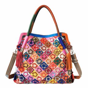 Leather Tote Handbag Manufacturer - Unique Flower Design Multicolor Purse