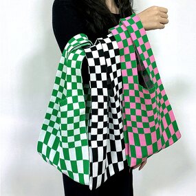 Knit Tote Bag Manufacturer - OEM Chunky Lattice Design Polyester Bag