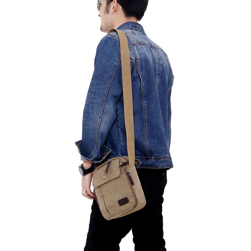 Crossbody Bag Factory - Men Casual Canvas Small Travel Shoulder Organizer Bag