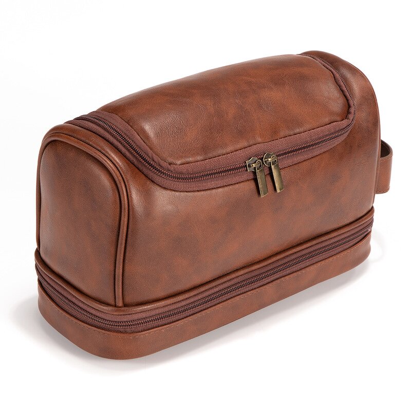 Makeup Bag Supplier - Vintage PU Leather Portable Waterproof Travel Toiletry Bag