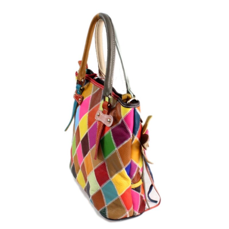 Leather Handbag Factory - Genuine Cowhide Floral Design Zipper Handbag