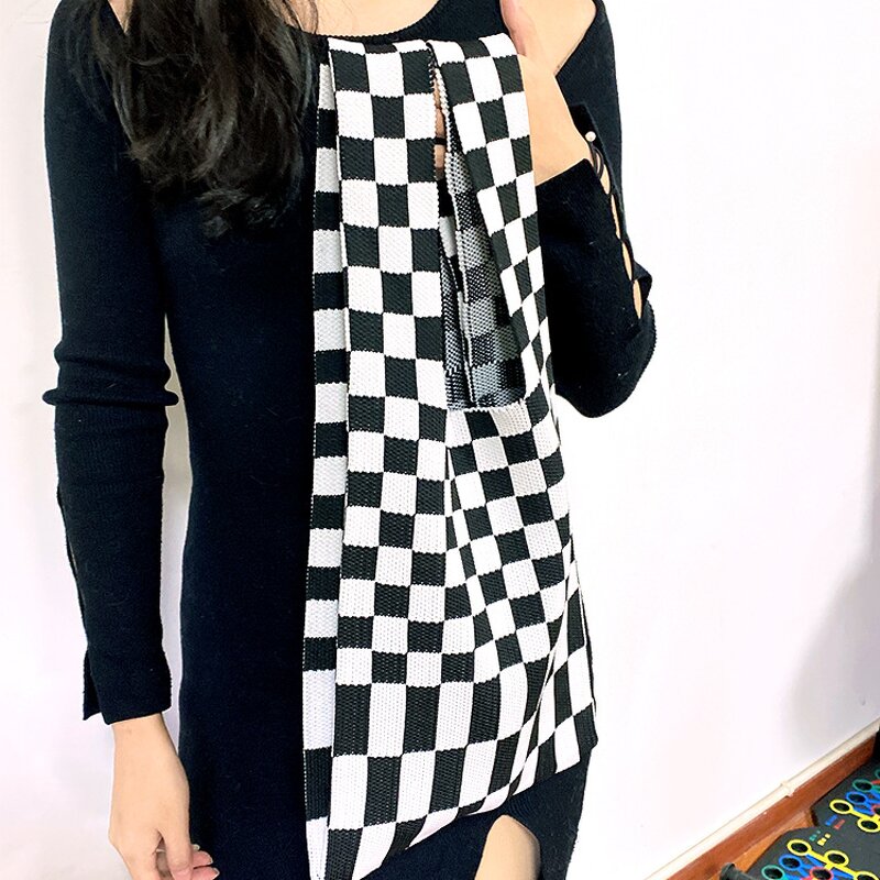 Knit Tote Bag Manufacturer - OEM Chunky Lattice Design Polyester Bag