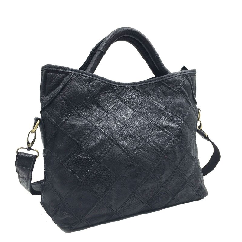 Leather Handbag Supplier - 2025 Geometric Color Genuine Cowhide Tote Bag