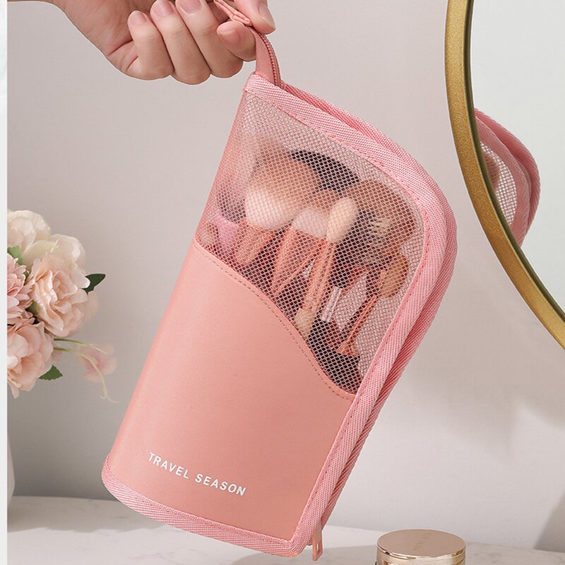 Makeup Bag Manufacturer - Clear Zipper Travel Makeup Brush Organizer Bag