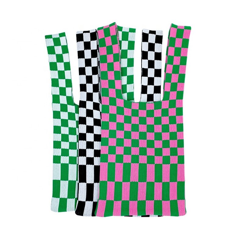 Knit Tote Bag Manufacturer - OEM Chunky Lattice Design Polyester Bag