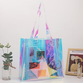 PVC Bag Manufacturer - Custom Holographic Laser Clear Plastic Shopping Tote