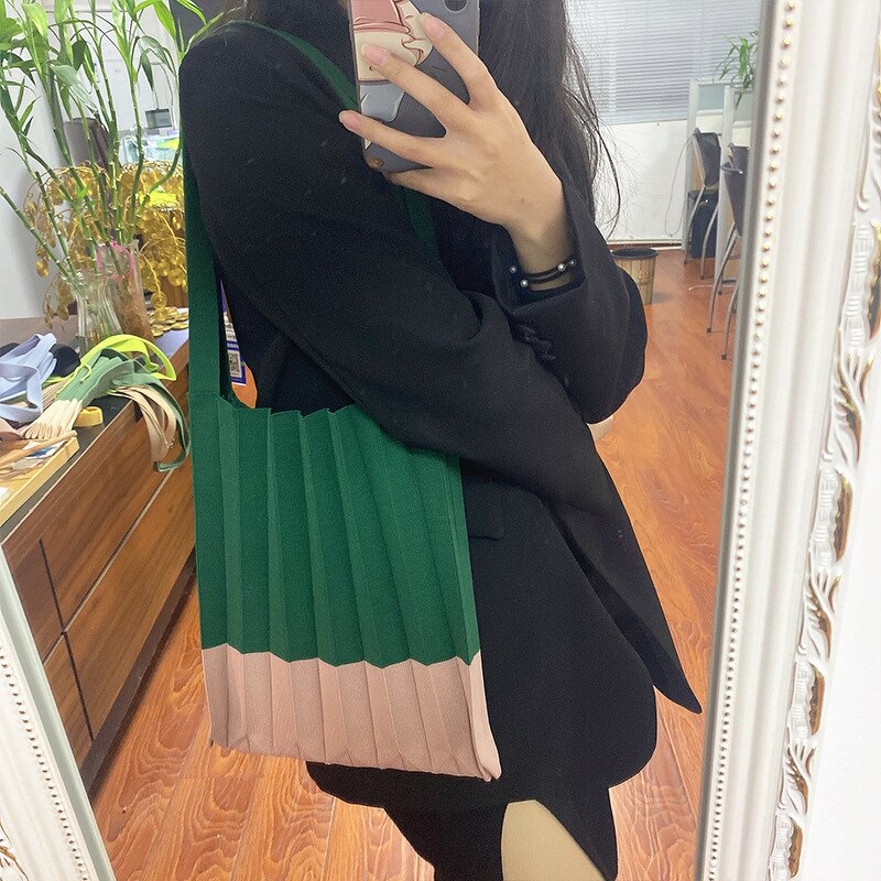 Tote Bag Factory - Knitted Color Block Expandable Reusable Shopping Bag