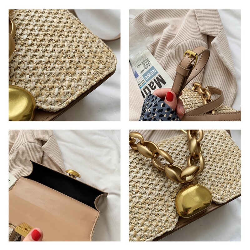 Shoulder Purse Factory - 2025 Summer Vintage Straw Gold Chain Crossbody Bag