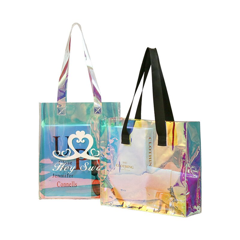 PVC Bag Manufacturer - Custom Holographic Laser Clear Plastic Shopping Tote