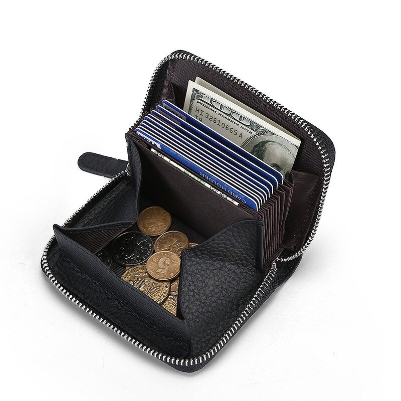 Card Case Factory - Zipper RFID Blocking Genuine Leather Credit Card Wallet