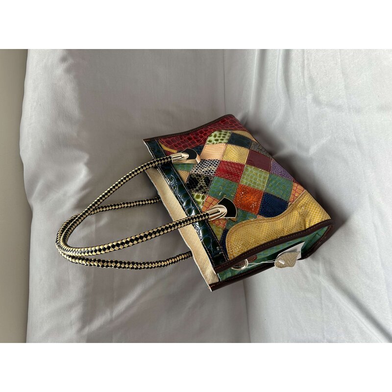 Leather Handbag Supplier - Vintage Patchwork Genuine Cowhide Tote Bag