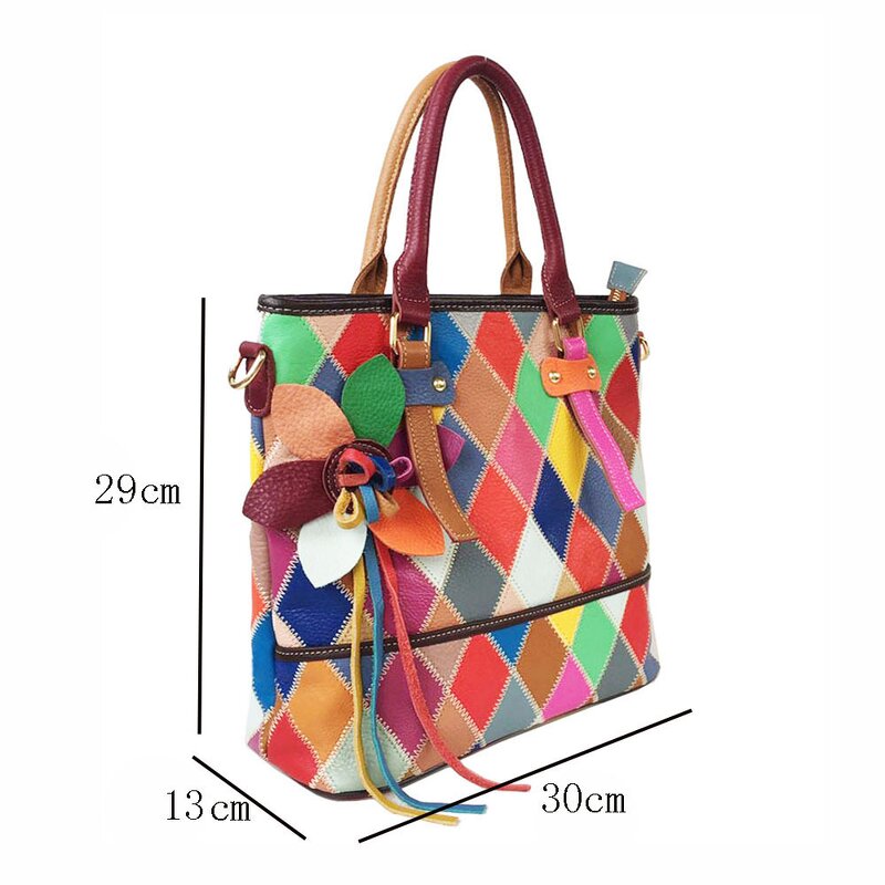 Leather Handbag Factory - Genuine Cowhide Floral Design Zipper Handbag