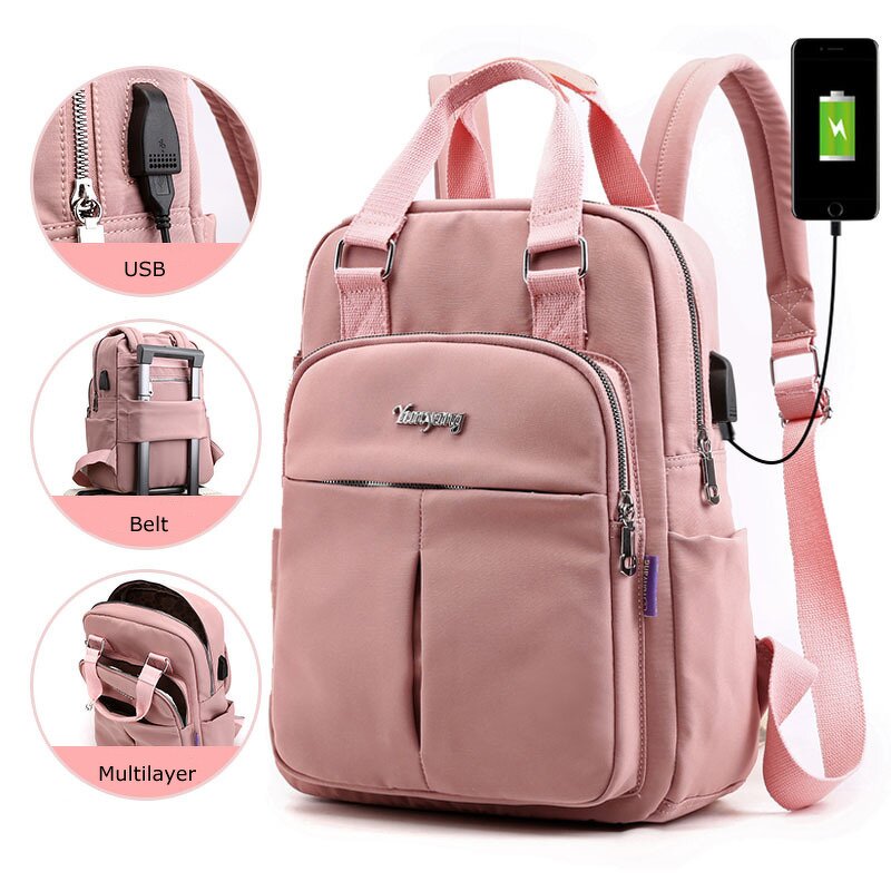 Women Backpack Supplier - Top-handle USB Charging Casual Student School Bag