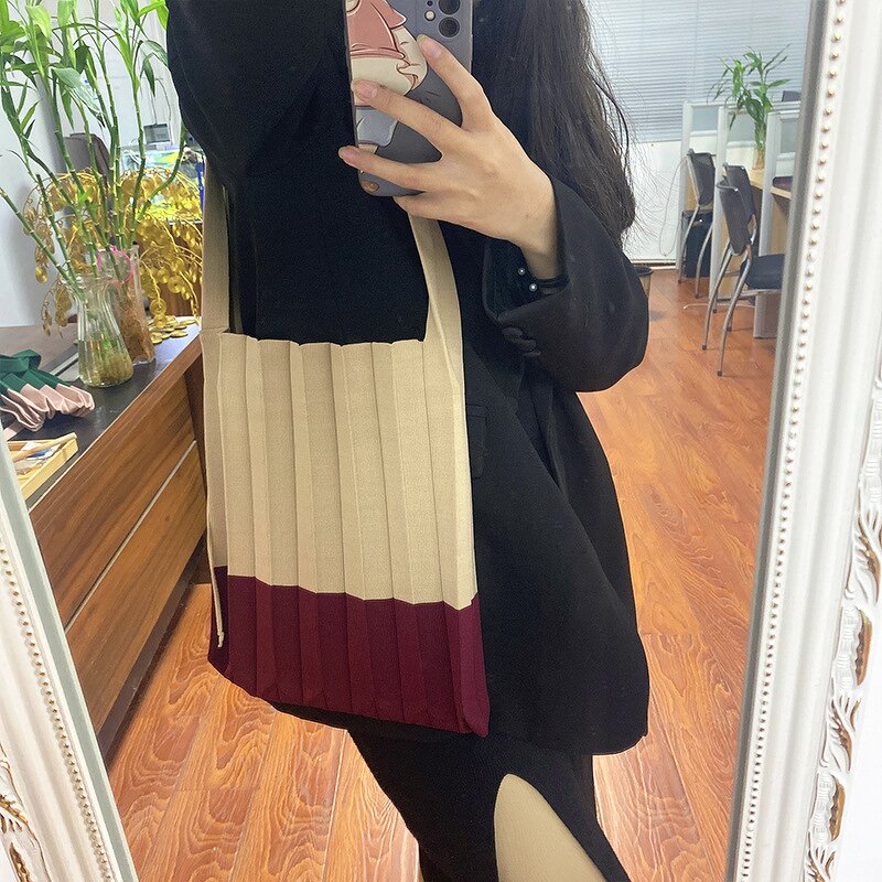 Tote Bag Factory - Knitted Color Block Expandable Reusable Shopping Bag