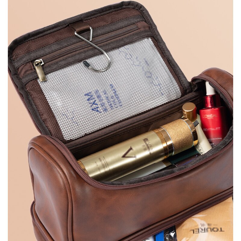 Makeup Bag Supplier - Vintage PU Leather Portable Waterproof Travel Toiletry Bag