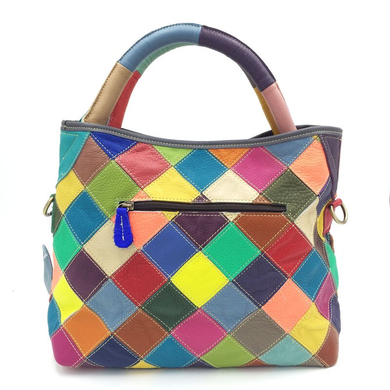 Leather Handbag Supplier - 2025 Geometric Color Genuine Cowhide Tote Bag