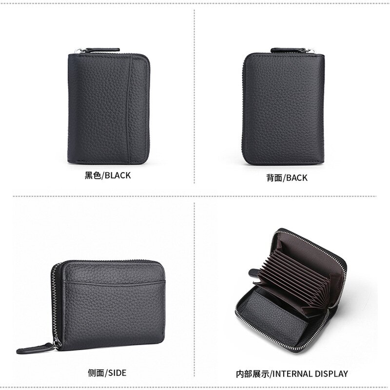 Card Case Factory - Zipper RFID Blocking Genuine Leather Credit Card Wallet