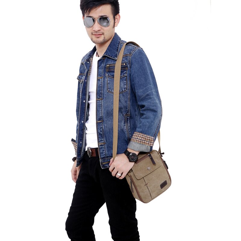 Crossbody Bag Factory - Men Casual Canvas Small Travel Shoulder Organizer Bag