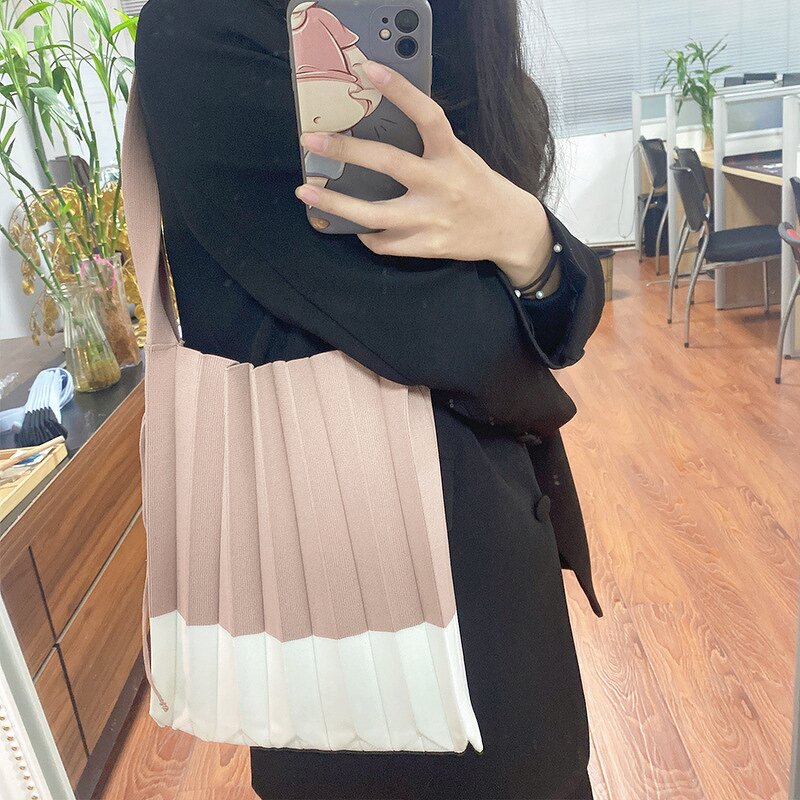 Tote Bag Factory - Knitted Color Block Expandable Reusable Shopping Bag