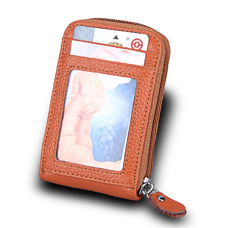 Card Case Supplier - Men Business Genuine Leather Zipper Credit Card Holder