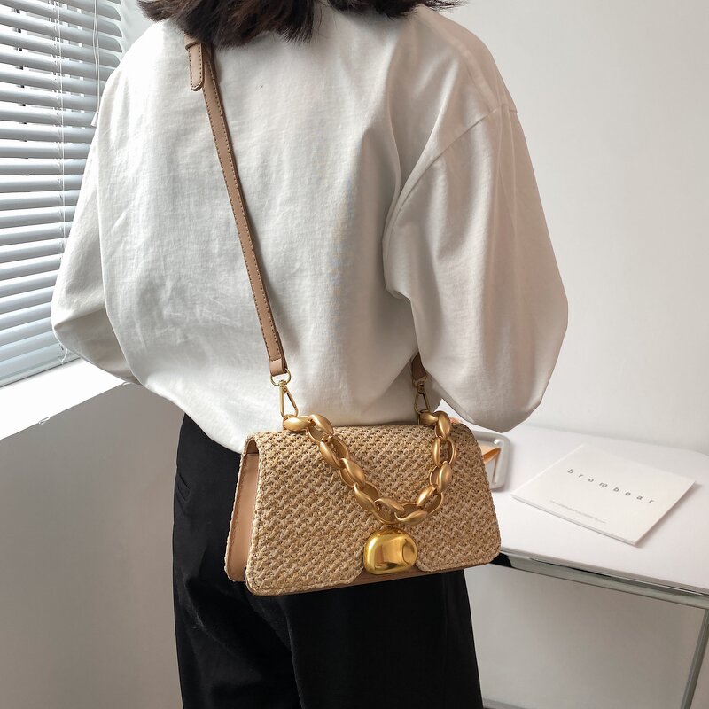 Shoulder Purse Factory - 2025 Summer Vintage Straw Gold Chain Crossbody Bag