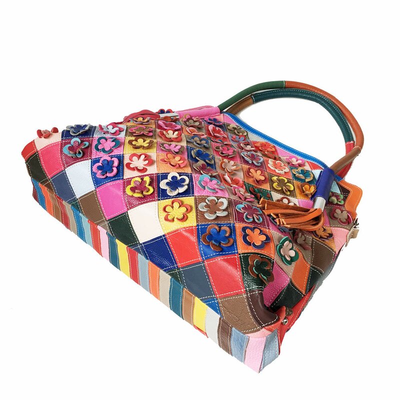 Leather Tote Handbag Manufacturer - Unique Flower Design Multicolor Purse