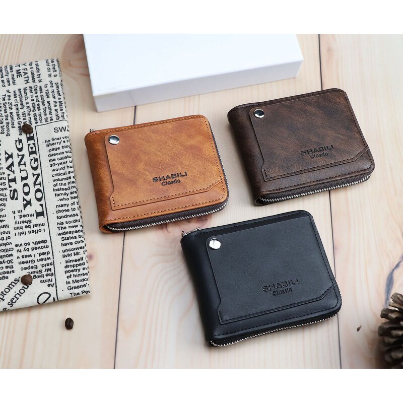 Leather Wallet Manufacturer - Classic Men's Zipper Closure Student Purse