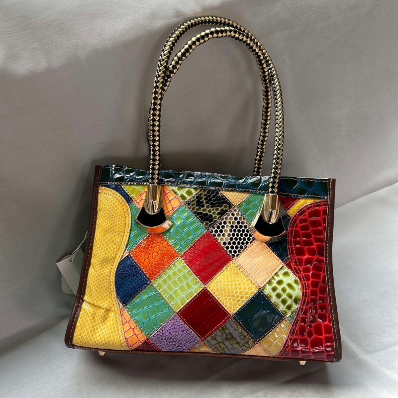Leather Handbag Supplier - Vintage Patchwork Genuine Cowhide Tote Bag