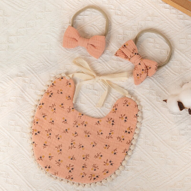 Baby Bib Set Manufacturer - OEM/ODM Custom Dotted Floral Linen Cotton