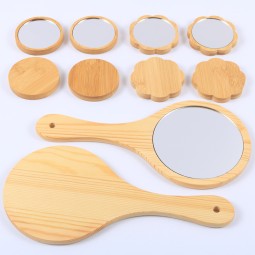 Handheld Mirror Manufacturer - OEM Natural Wood Round Silver Finish Portable