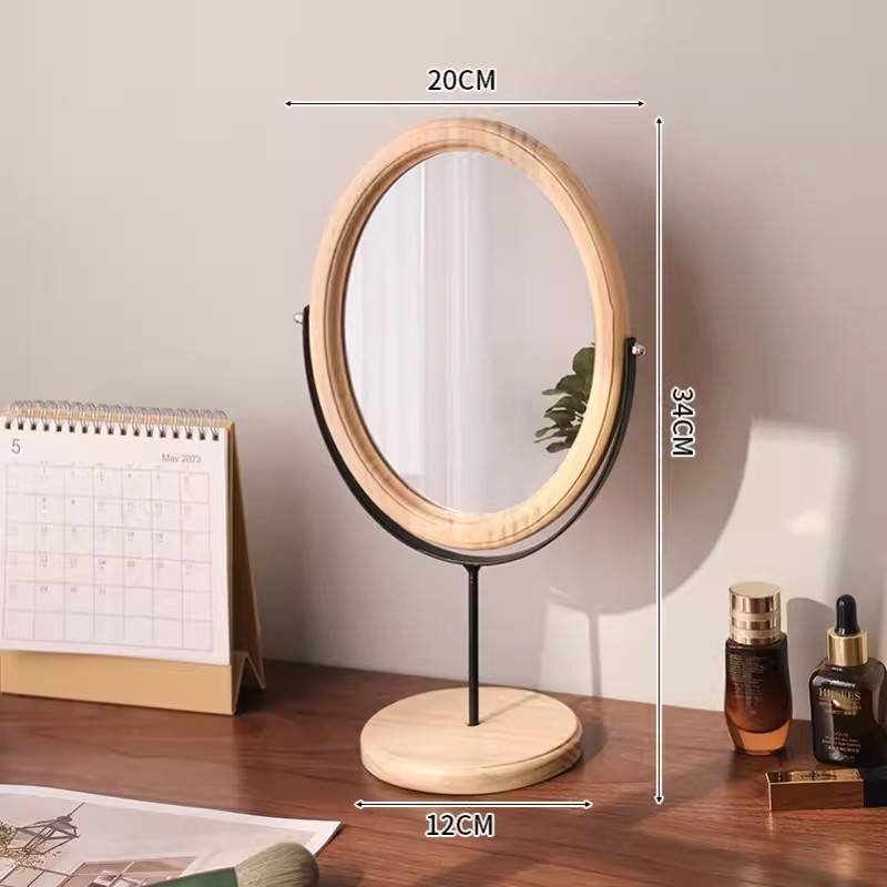 Tabletop Mirror Supplier - OEM Single-Sided Wooden Round Base Stand