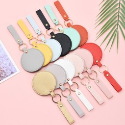 Travel Mirror Supplier - OEM Small Round PU Leather Folding Cosmetic