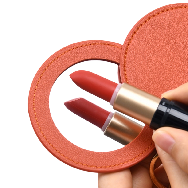 Travel Mirror Supplier - OEM Small Round PU Leather Folding Cosmetic