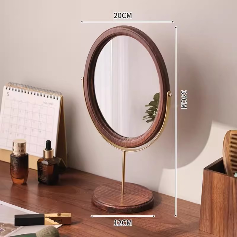 Tabletop Mirror Supplier - OEM Single-Sided Wooden Round Base Stand