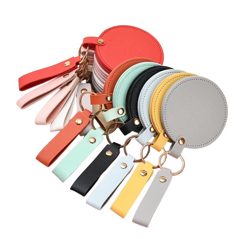 Travel Mirror Supplier - OEM Small Round PU Leather Folding Cosmetic
